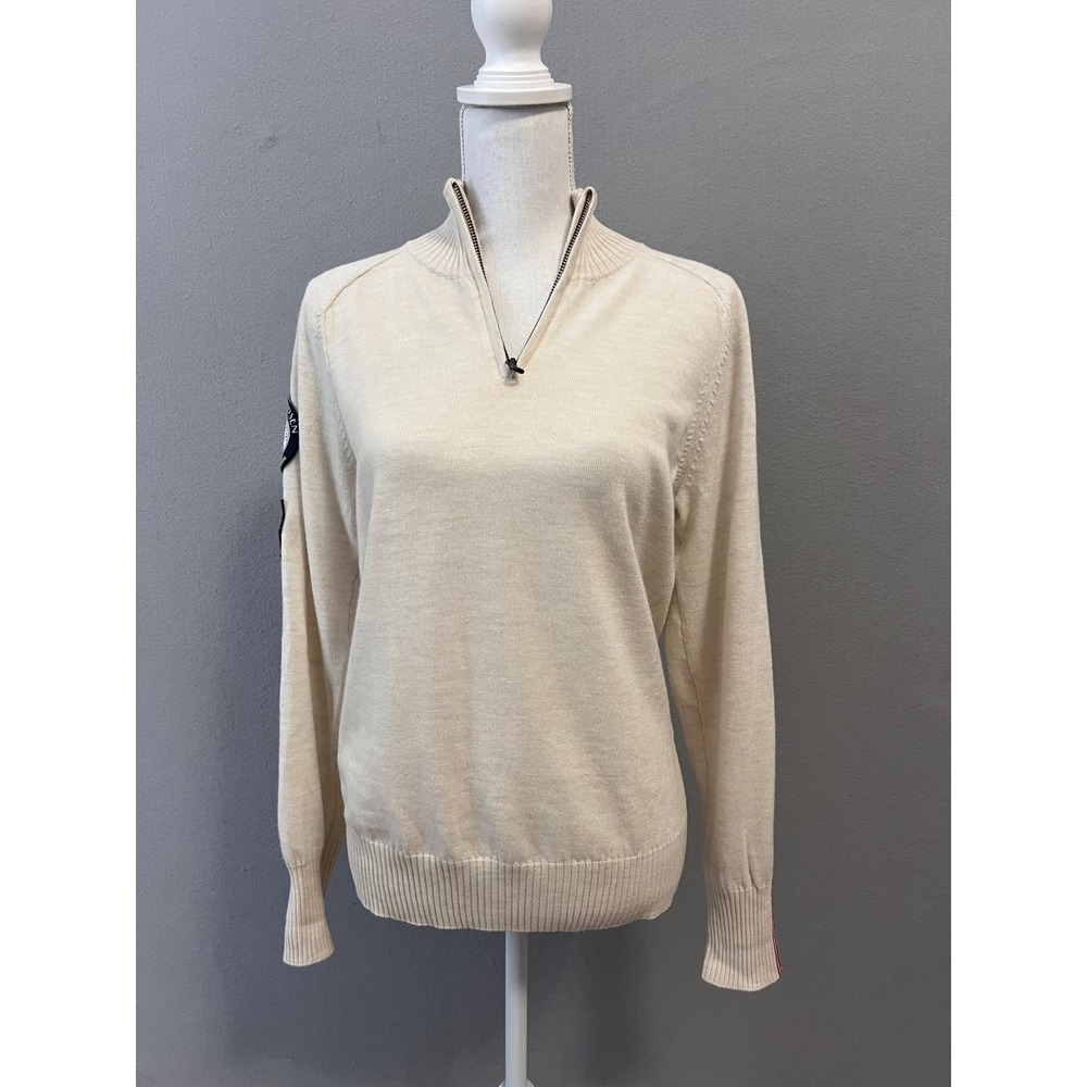 Amundsen Oslo 1/4 Zip Sweater Women Medium Cream Merino Wool Antarctic Nordic